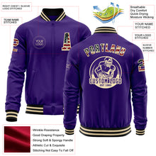 Load image into Gallery viewer, Custom Purple Vintage USA Flag Cream-Black Bomber Varsity Letterman Zipper Jacket
