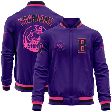 Custom Purple Black-Pink Bomber Varsity Letterman Zipper Jacket