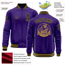 Load image into Gallery viewer, Custom Purple Black-Old Gold Bomber Varsity Letterman Zipper Jacket
