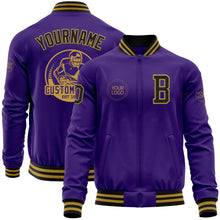 Load image into Gallery viewer, Custom Purple Black-Old Gold Bomber Varsity Letterman Zipper Jacket
