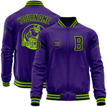 Load image into Gallery viewer, Custom Purple Black-Neon Green Bomber Varsity Letterman Zipper Jacket
