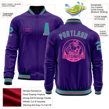 Load image into Gallery viewer, Custom Purple Aqua Pink-Black Bomber Varsity Letterman Zipper Jacket
