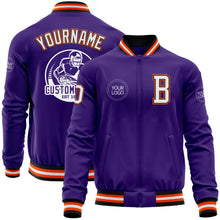 Load image into Gallery viewer, Custom Purple Black-Orange Bomber Varsity Letterman Zipper Jacket
