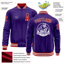 Load image into Gallery viewer, Custom Purple Red-White Bomber Varsity Letterman Zipper Jacket
