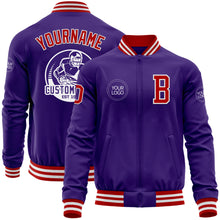 Load image into Gallery viewer, Custom Purple Red-White Bomber Varsity Letterman Zipper Jacket
