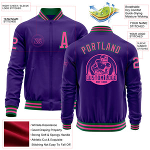 Custom Purple Pink-Kelly Green Bomber Varsity Letterman Zipper Jacket