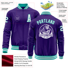 Load image into Gallery viewer, Custom Purple White-Aqua Bomber Varsity Letterman Zipper Jacket
