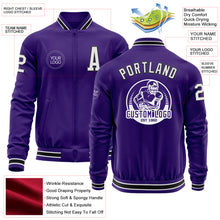 Load image into Gallery viewer, Custom Purple White-Black Bomber Varsity Letterman Zipper Jacket
