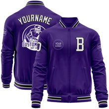 Load image into Gallery viewer, Custom Purple White-Black Bomber Varsity Letterman Zipper Jacket
