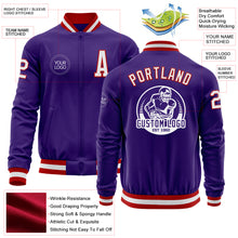 Load image into Gallery viewer, Custom Purple White-Red Bomber Varsity Letterman Zipper Jacket
