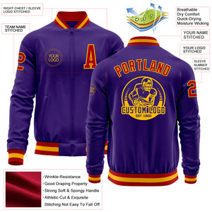 Custom Purple Red-Gold Bomber Varsity Letterman Zipper Jacket