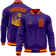 Load image into Gallery viewer, Custom Purple Red-Gold Bomber Varsity Letterman Zipper Jacket
