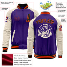 Load image into Gallery viewer, Custom Purple Black Orange-Cream Bomber Varsity Letterman Two Tone Zipper Jacket
