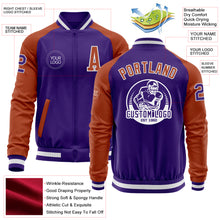 Load image into Gallery viewer, Custom Purple Texas Orange-White Bomber Varsity Letterman Two Tone Zipper Jacket
