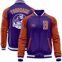 Load image into Gallery viewer, Custom Purple Texas Orange-White Bomber Varsity Letterman Two Tone Zipper Jacket
