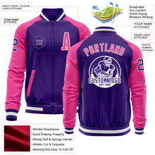 Load image into Gallery viewer, Custom Purple Pink-White Bomber Varsity Letterman Two Tone Zipper Jacket
