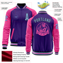 Load image into Gallery viewer, Custom Purple Light Blue Black-Pink Bomber Varsity Letterman Two Tone Zipper Jacket
