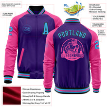 Load image into Gallery viewer, Custom Purple Sky Blue Black-Pink Bomber Varsity Letterman Two Tone Zipper Jacket
