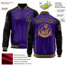 Load image into Gallery viewer, Custom Purple Black-Old Gold Bomber Varsity Letterman Two Tone Zipper Jacket
