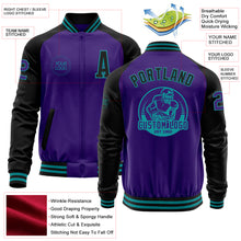 Load image into Gallery viewer, Custom Purple Black-Teal Bomber Varsity Letterman Two Tone Zipper Jacket
