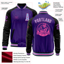 Load image into Gallery viewer, Custom Purple Light Blue Pink-Black Bomber Varsity Letterman Two Tone Zipper Jacket
