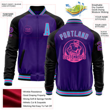 Load image into Gallery viewer, Custom Purple Sky Blue Pink-Black Bomber Varsity Letterman Two Tone Zipper Jacket
