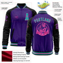 Load image into Gallery viewer, Custom Purple Aqua Pink-Black Bomber Varsity Letterman Two Tone Zipper Jacket
