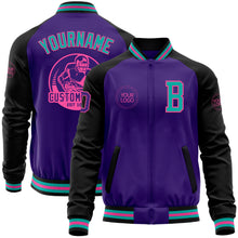 Load image into Gallery viewer, Custom Purple Aqua Pink-Black Bomber Varsity Letterman Two Tone Zipper Jacket
