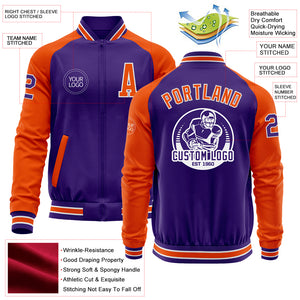 Custom Purple Orange-White Bomber Varsity Letterman Two Tone Zipper Jacket