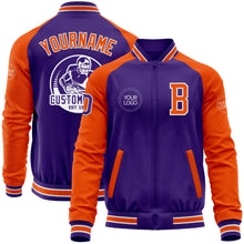 Load image into Gallery viewer, Custom Purple Orange-White Bomber Varsity Letterman Two Tone Zipper Jacket
