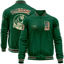 Load image into Gallery viewer, Custom Kelly Green Vintage USA Flag Cream-Black Bomber Varsity Letterman Zipper Jacket
