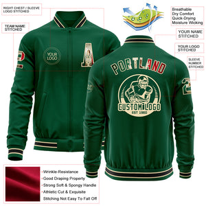 Custom Kelly Green Vintage Mexican Flag Cream-Black Bomber Varsity Letterman Zipper Jacket