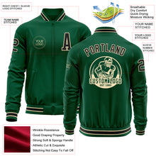 Load image into Gallery viewer, Custom Kelly Green Black-Cream Bomber Varsity Letterman Zipper Jacket
