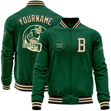 Load image into Gallery viewer, Custom Kelly Green Cream-Black Bomber Varsity Letterman Zipper Jacket
