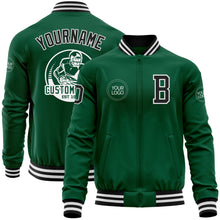 Load image into Gallery viewer, Custom Kelly Green Black-White Bomber Varsity Letterman Zipper Jacket
