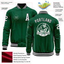 Load image into Gallery viewer, Custom Kelly Green White-Black Bomber Varsity Letterman Zipper Jacket
