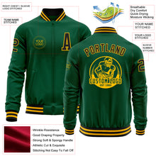 Load image into Gallery viewer, Custom Kelly Green Black-Gold Bomber Varsity Letterman Zipper Jacket
