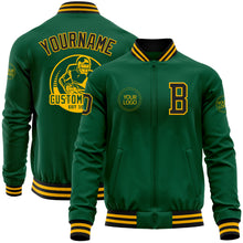 Load image into Gallery viewer, Custom Kelly Green Black-Gold Bomber Varsity Letterman Zipper Jacket
