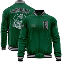 Load image into Gallery viewer, Custom Kelly Green Black-Gray Bomber Varsity Letterman Zipper Jacket
