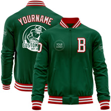 Load image into Gallery viewer, Custom Kelly Green White-Red Bomber Varsity Letterman Zipper Jacket
