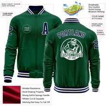 Load image into Gallery viewer, Custom Kelly Green Navy-White Bomber Varsity Letterman Zipper Jacket
