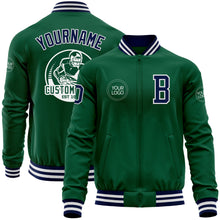 Load image into Gallery viewer, Custom Kelly Green Navy-White Bomber Varsity Letterman Zipper Jacket
