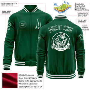 Custom Kelly Green White Bomber Varsity Letterman Zipper Jacket