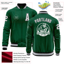 Load image into Gallery viewer, Custom Kelly Green Black-Gray Bomber Varsity Letterman Zipper Jacket
