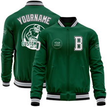 Load image into Gallery viewer, Custom Kelly Green Black-Gray Bomber Varsity Letterman Zipper Jacket
