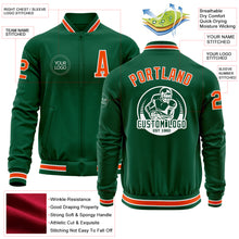 Load image into Gallery viewer, Custom Kelly Green Orange-White Bomber Varsity Letterman Zipper Jacket
