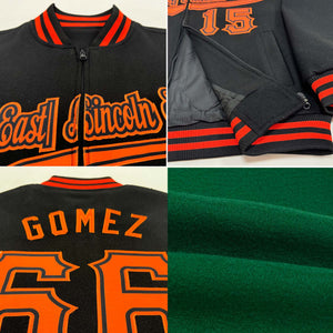 Custom Kelly Green White-Orange Bomber Varsity Letterman Zipper Jacket