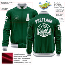 Load image into Gallery viewer, Custom Kelly Green White-Gray Bomber Varsity Letterman Zipper Jacket
