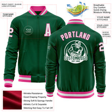 Load image into Gallery viewer, Custom Kelly Green White-Pink Bomber Varsity Letterman Zipper Jacket
