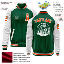 Load image into Gallery viewer, Custom Kelly Green Orange-White Bomber Varsity Letterman Two Tone Zipper Jacket
